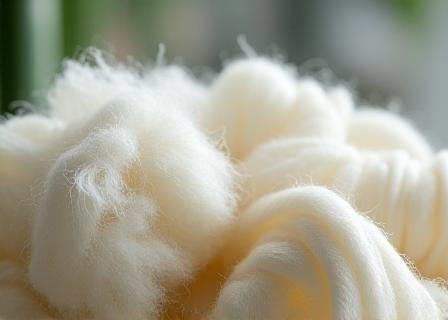 Modern eco-friendly textile fibers being processed in a clean, industrial setting